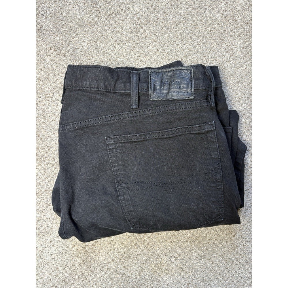 Polo Ralph Lauren Mens 42x30 Hampton Relaxed Straight Stretch Jeans Black Denim